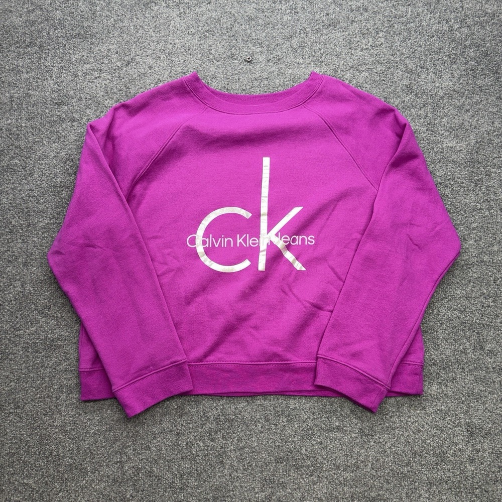 Calvin Klein Crewneck Sweatshirt Women's Size XL Hot Pink Cropped Y2K